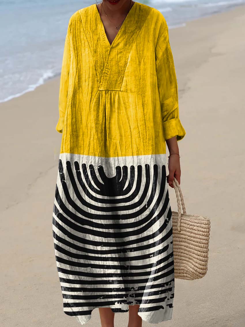 Women's Vintage Abstract Pattern Art Print Cotton Dress