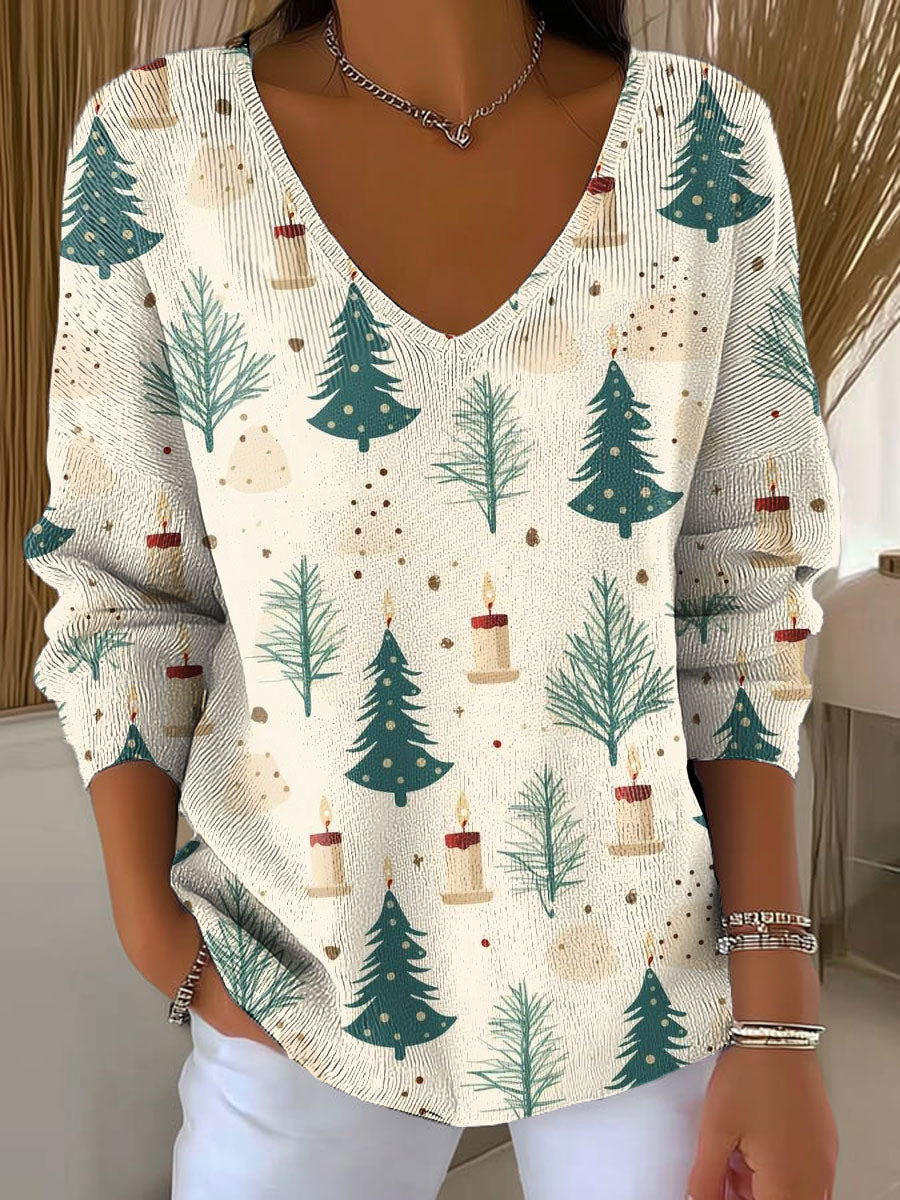 Women's Christmas Tree Pattern Print Casual Pullover Sweater