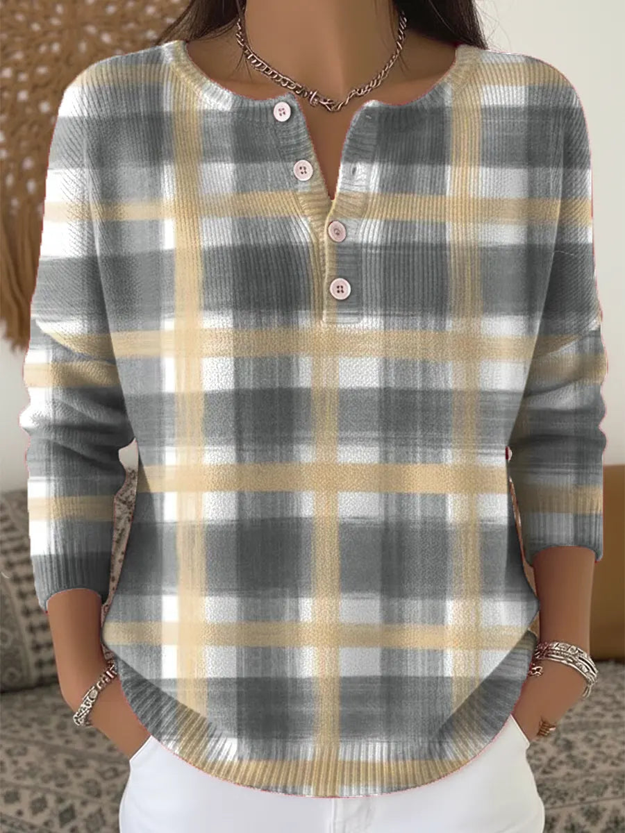 Vintage Plaid Art Print Buttoned Cardigan Sweater