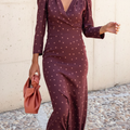 Retro Elegant V-neck Polka Dot Print Midi Dress