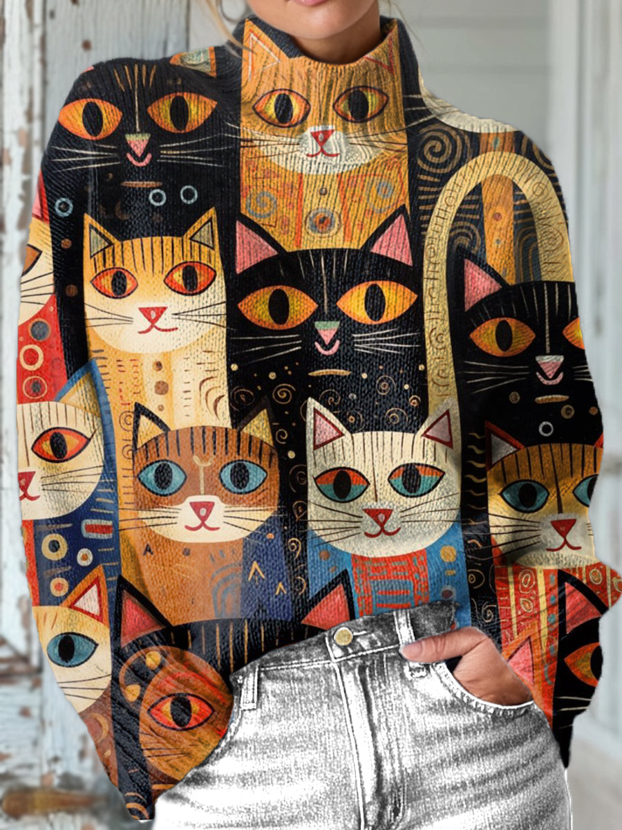 abstract-geometric-colorful-cat-head-painting-art-print-knit-turtleneck-pullover-sweater
