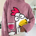 womens-funny-chicken-pattern-art-print-knit-turtleneck-pullover-sweater