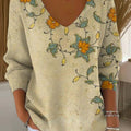 Women's Vintage Floral Art Print Casual Pullover Sweater