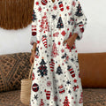 Women's Christmas Tree Pattern Art Print Cotton Dress