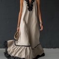 Elegant And Romantic Ruffled Color-blocked Maxi Dress