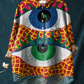 Women's Abstract Art Eyes Print Casual Cotton And Linen Shirt
