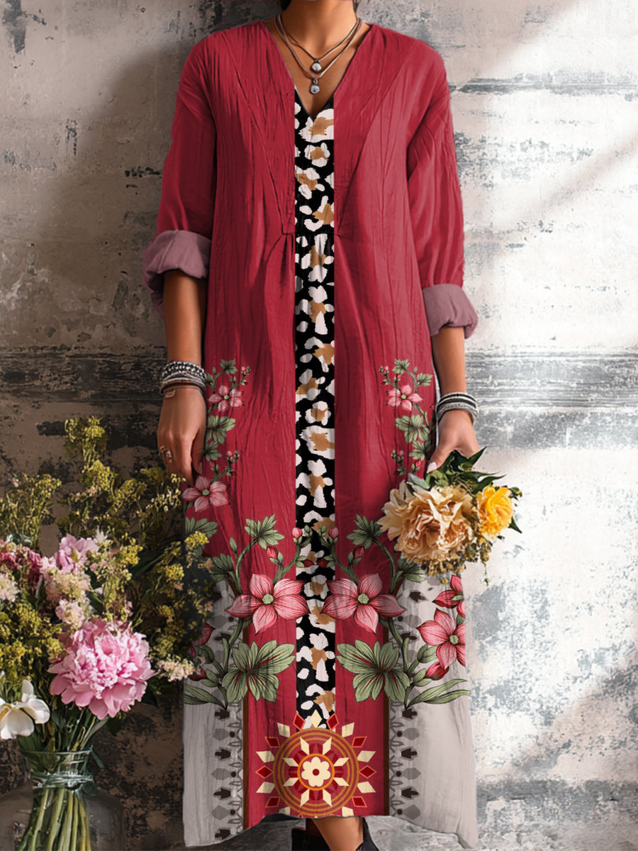 Women's Ethnic Geometric Floral Painting Art Print Dress