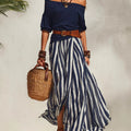 Women's Off-shoulder 3/4-sleeve Casual Top & High-waisted Skirt Cotton Set