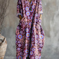 Robe en coton à col en V et poches, imprimée d'un motif floral vintage pour femme 