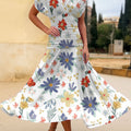 Women's Vintage Flower Art Print  Flowy Casual Dress