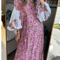 Women's Floral Print Loose Lantern Sleeve Kaftan Dress