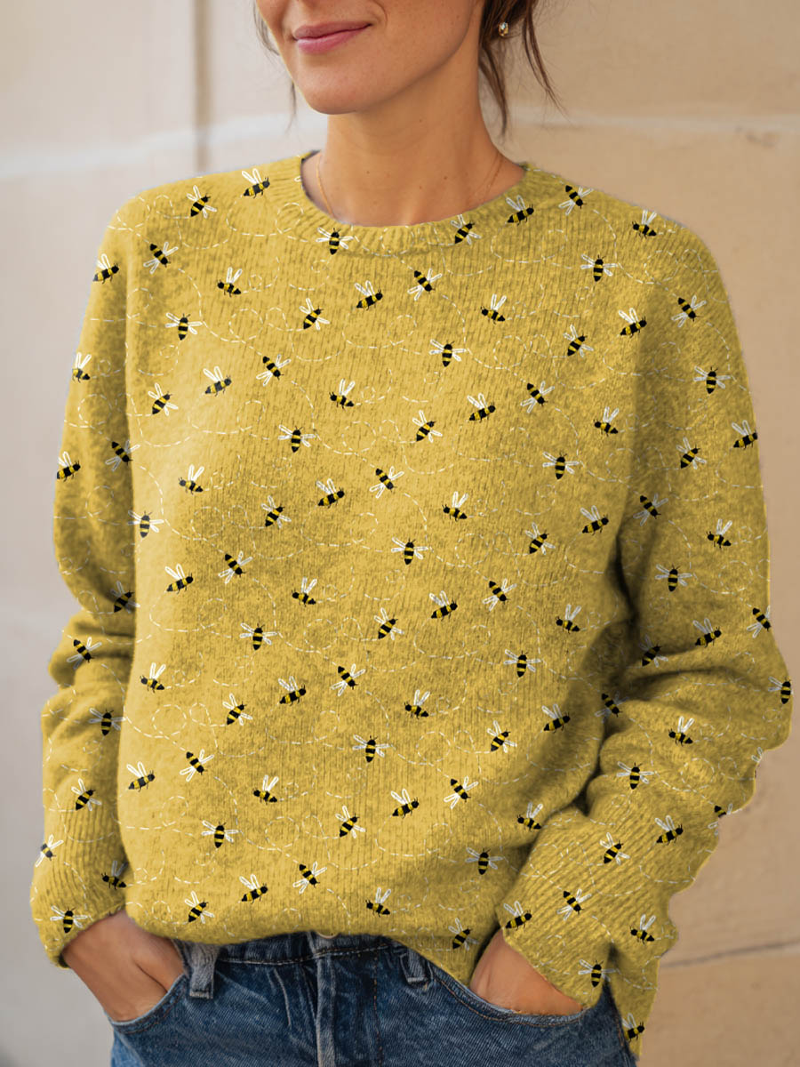 womens-flying-bees-art-print-knit-pullover-sweater