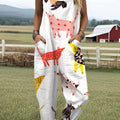 Women's  Funny Dog Art Print Casual 100% Cotton Wide Leg Jumpsuit