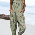Combinaison pantalon large décontractée 100 % coton à imprimé floral vintage pour femme 