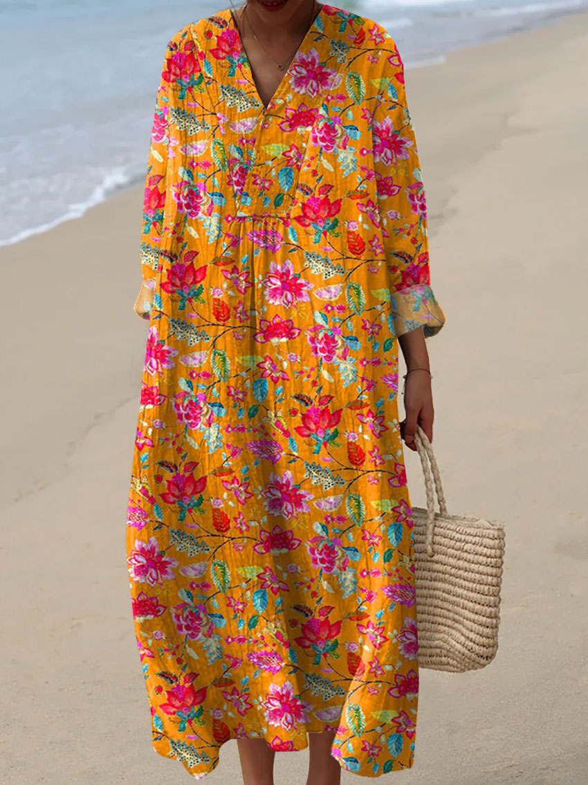 Women's Vintage Flower Art Print Dress