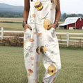 Women's  Funny Bee Art Print Casual 100% Cotton Wide Leg Jumpsuit