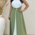 Elegant and fashionable fake two-piece color-blocked midi dress