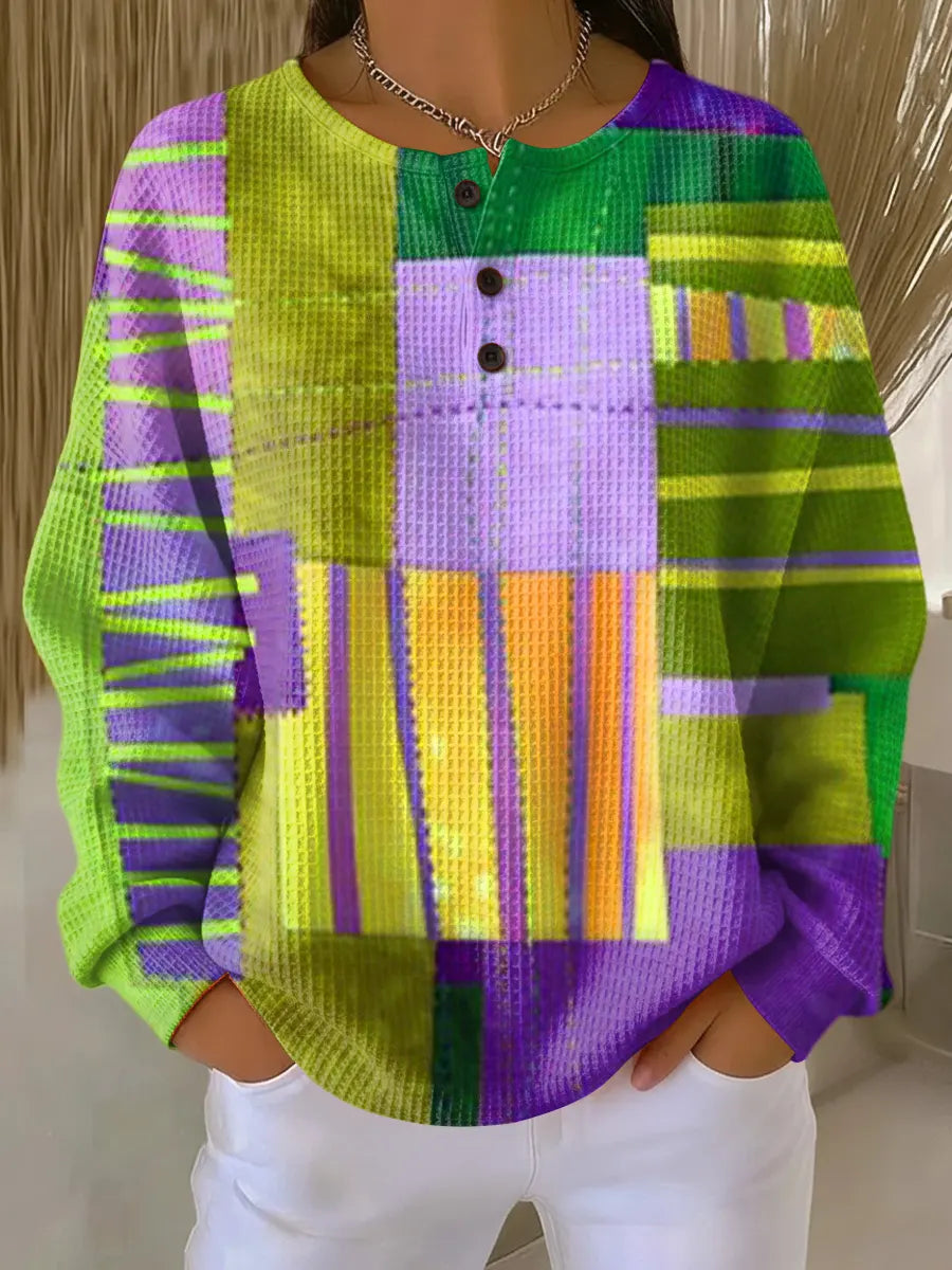 Women's Colorful Abstract Geometric Painting Art Print Casual Cotton Sweatshirt