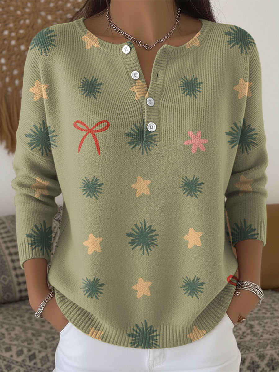 Women's Christmas Pattern Art Print Buttoned Cardigan Sweater