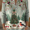 Vintage  Christmas Art Print Buttoned Cardigan Sweater