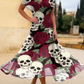 Women's Rose Skull Print Cotton Dress