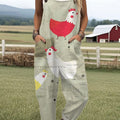 Women's  Funny Chicken Art Print Casual 100% Cotton Wide Leg Jumpsuit
