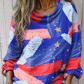 Women's Oil Painting Brush Stars Print Casual Long Sleeve Comfortable Cotton Shirt