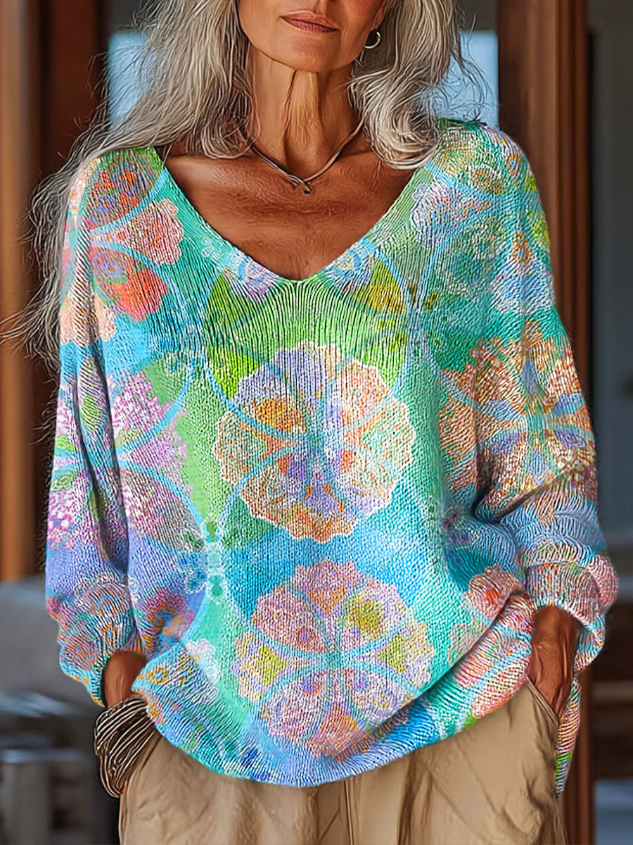 womens-abstract-colorful-circular-geometric-floral-painting-art-print-casual-pullover-sweater-l8ds
