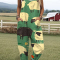 Women's  Funny Sheep Art Print Casual 100% Cotton Wide Leg Jumpsuit