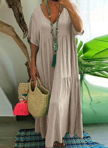 V-neck irregular multi-size long swing dress
