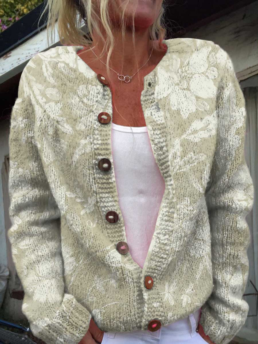 womens-vintage-art-plants-print-buttoned-cardigan-sweater