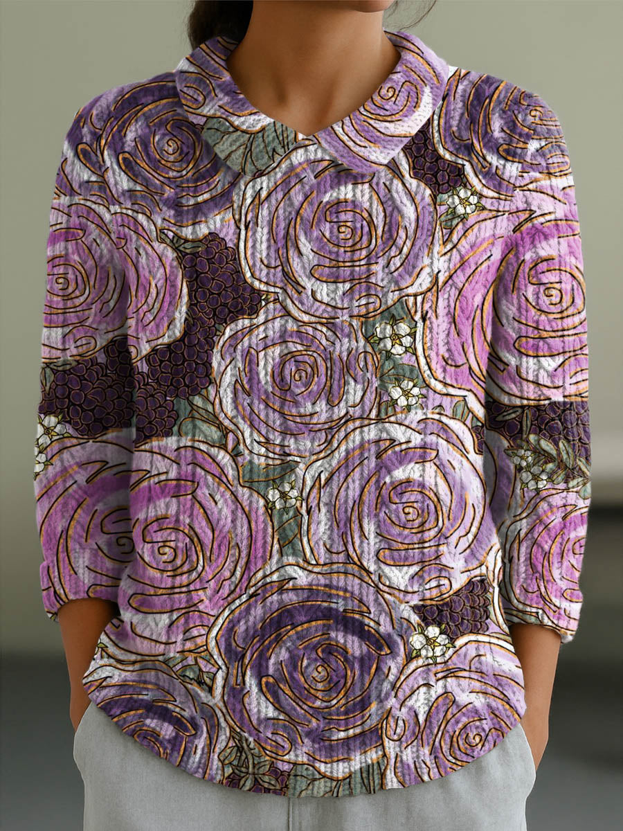 womens-vintage-floral-art-print-casual-peter-pan-collar-3-4-sleeve-sweater-toqf