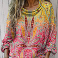 Chemise décontractée à manches longues en coton confortable avec imprimé floral vintage de noix de cajou 