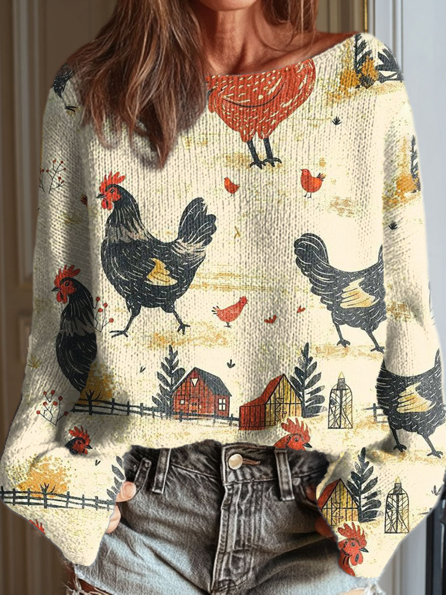 womens-funny-chicken-art-print-casual-pullover-sweater-1ryn