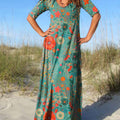 Women's Round Neck Vintage Floral Print Short Sleeve Dress