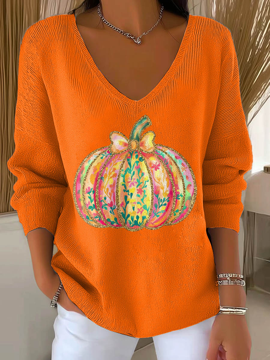 womens-lovely-pumpkin-pattern-art-print-casual-pullover-sweater-c82f
