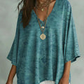 Women's Vintage Pattern Art Print Casual Bat Sleeve Denim Shirt