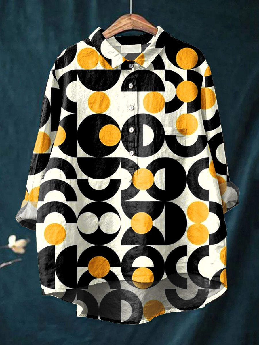 Women's  Abstract Geometry Art Print Casual Cotton And Linen Shirt