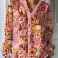Lässiges Rüschenhemd im Vintage-Stil mit Blumenmuster aus Baumwolle und Leinen für Damen 