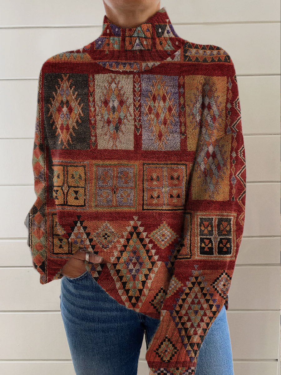 womens-retro-ethnic-art-patterns-print-knit-turtleneck-pullover-sweater