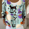 Halloween Cat Candy Print Buttoned V-neck Cardigan Sweater