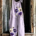 Classy Pansy Flowers Embroidered Loose Fit Jumpsuit