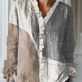 Women's Geometric Pattern Art Print Casual Cotton And Linen Ruffle Shirt