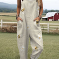 Women's Funny Bee Art Print Casual 100% Cotton Wide Leg Jumpsuit