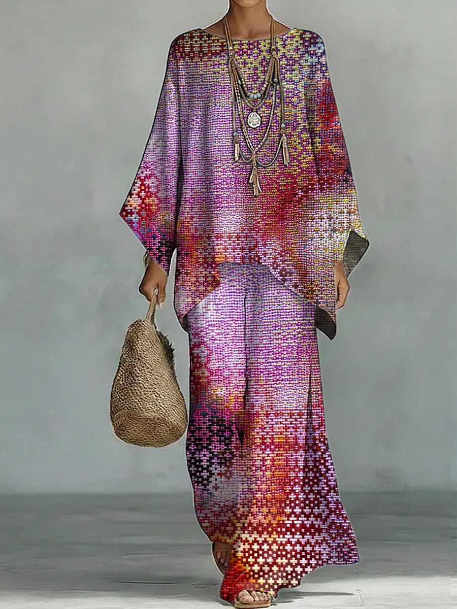 Women's Vintage Art Comfortable Loose Cotton Linen Wide-leg Pants Two-piece Set