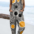 Women's Abstract Pattern Art Print Casual 100% Cotton Wide Leg Jumpsuit