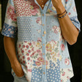 Women's Retro-print Short-sleeve Casual Loose Cotton-linen Cardigan With Shirt Collar