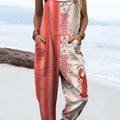 Women's Stripe and Lobster Art Print Casual 100% Cotton Wide Leg Jumpsuit
