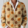 Women's Vintage Maple Pattern Art Print Buttoned Cardigan Sweater