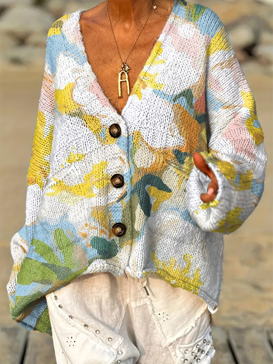 womens-beautiful-large-flower-painting-art-print-casual-pullover-sweater